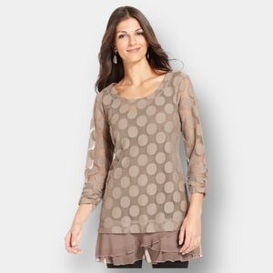 NEW Polka Dot Ruffle Tunic Brown Long Sleeve Brown Size Large